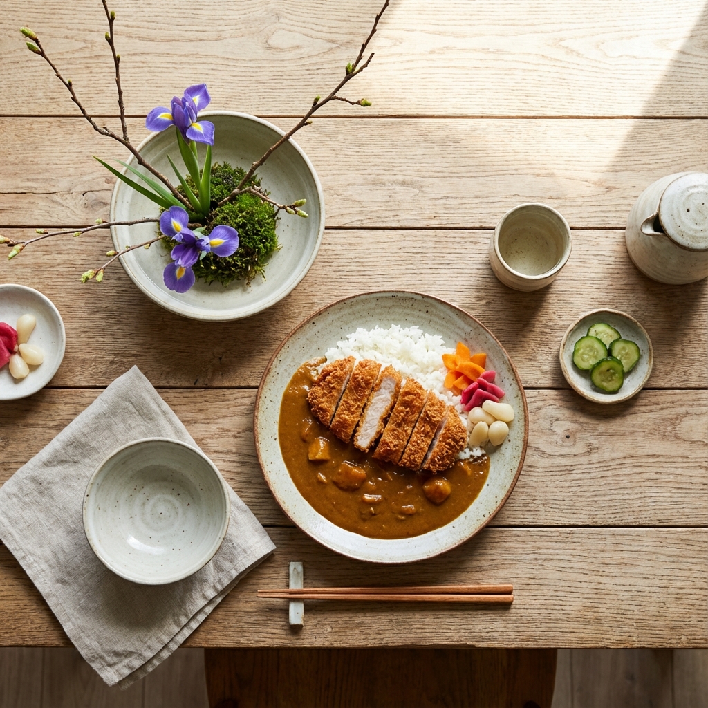 Japanese Katsu Curry and Ikebana